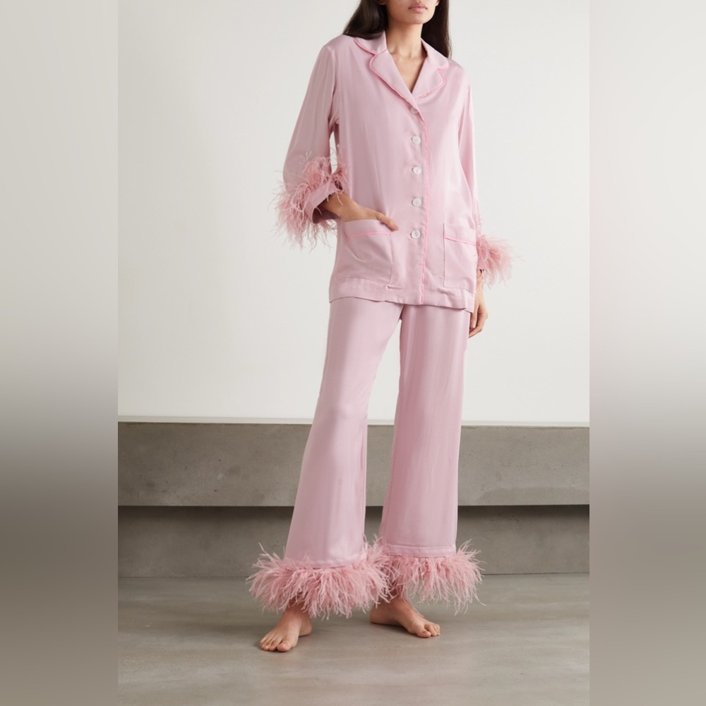 Sleeper Pink Feather-Trim Pajama Set - Picture 4 of 4
